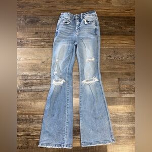 Flying Monkey Youth High Rise Flare Jeans Distressed Light Wash Size 12